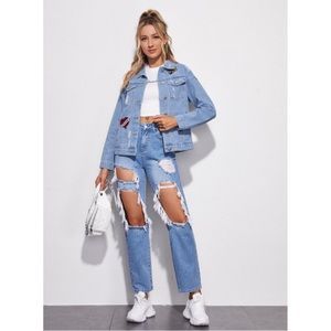 Highrise distressed mom jeans